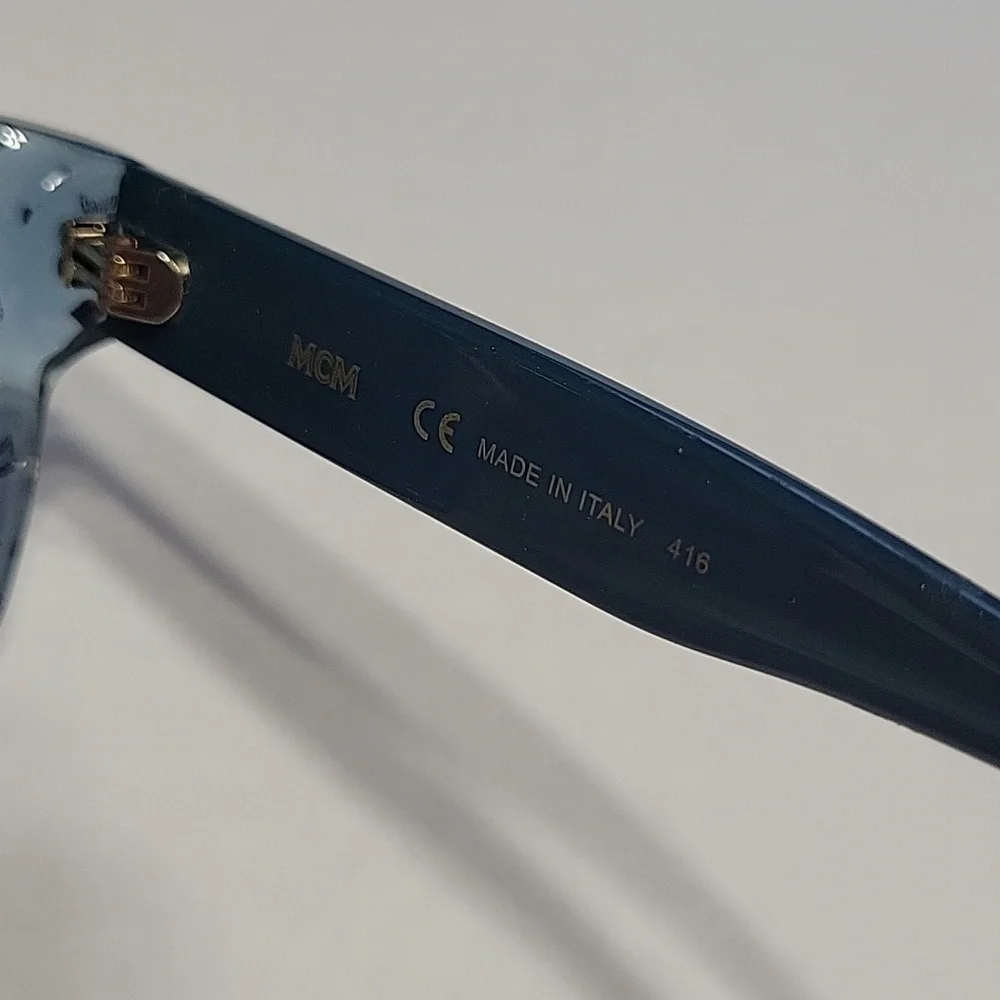 MCM! Blue Transparent Clear Monogram Visetos Wayfarer Sunglasses - Picture 8 of 9